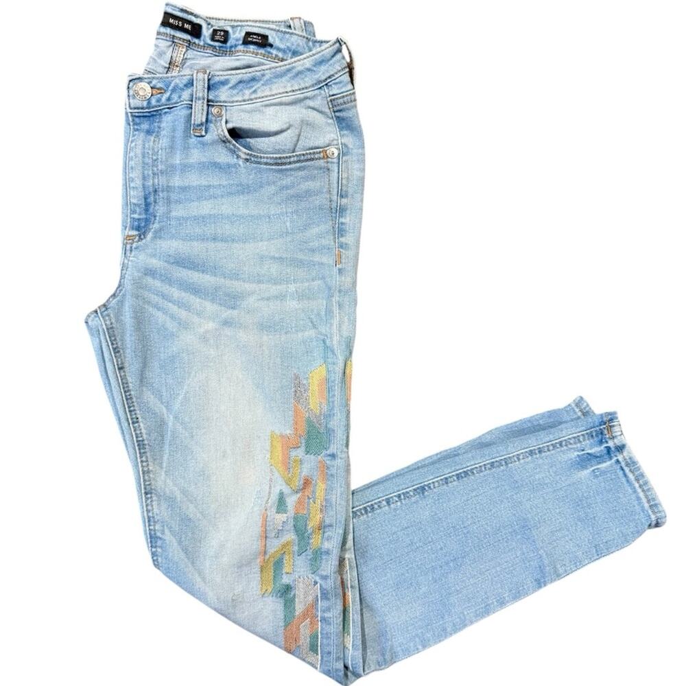 Miss Me Limited Edition Boho Embroidered High Rise Denim Ankle Skinny Jeans 29